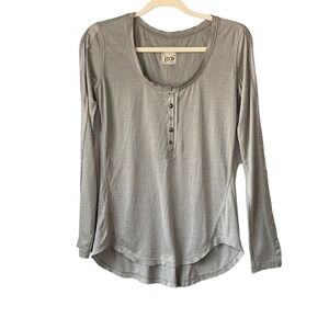 Go by Go Silk Henley Top Long Sleeve Button‎ Front Casual Gray XS